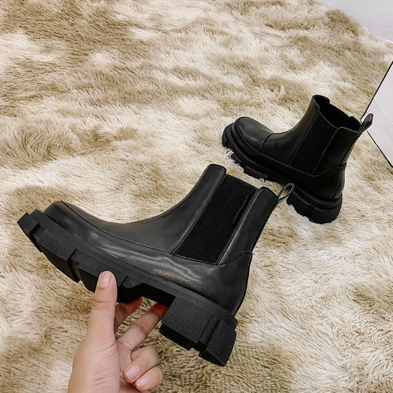 Leather Women Platform Warm Fur High Heel Ankle Boots