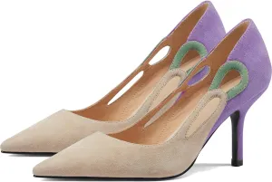 LEHOOR Women Kitten Heel Pumps Pointed Toe Suede Stilettos High Heel Dress Shoes Rainbow Slip On 2.5Heels Cutout Sandals Multicolor Patchwork for Bridal Wedding Office Ladies Evening Party 4-11 M US