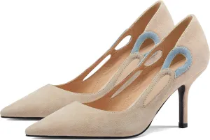 LEHOOR Women Kitten Heel Pumps Pointed Toe Suede Stilettos High Heel Dress Shoes Rainbow Slip On 2.5Heels Cutout Sandals Multicolor Patchwork for Bridal Wedding Office Ladies Evening Party 4-11 M US