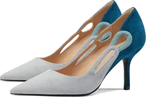 LEHOOR Women Kitten Heel Pumps Pointed Toe Suede Stilettos High Heel Dress Shoes Rainbow Slip On 2.5Heels Cutout Sandals Multicolor Patchwork for Bridal Wedding Office Ladies Evening Party 4-11 M US