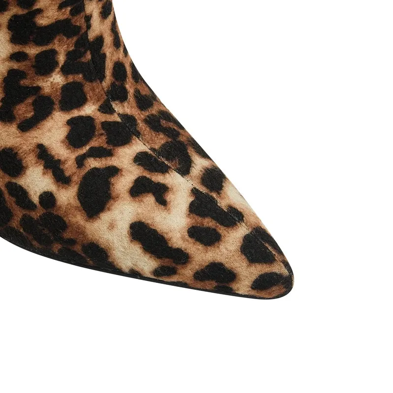Leopard Print Ankle Boots Pointed Toe Heels