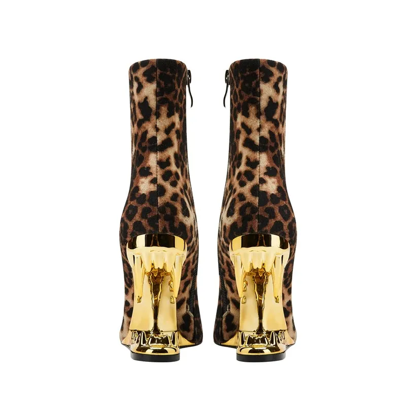 Leopard Print Ankle Boots Pointed Toe Heels