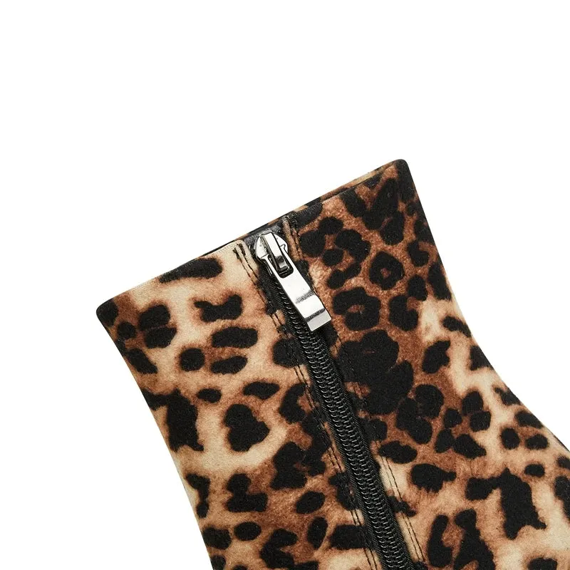 Leopard Print Ankle Boots Pointed Toe Heels