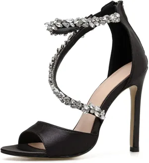 LizFoYa Women Rhinestone Embellished Evening Heels Peep Toe Crystal Strappy Formal Dress Party Wedding High Heels