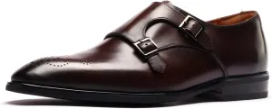Loafers for Men - Genuine Calfskin Brogue Monk Strap Shoes | Double Buckle Dress Shoes with Perforated Detailing | Business Formal & Casual