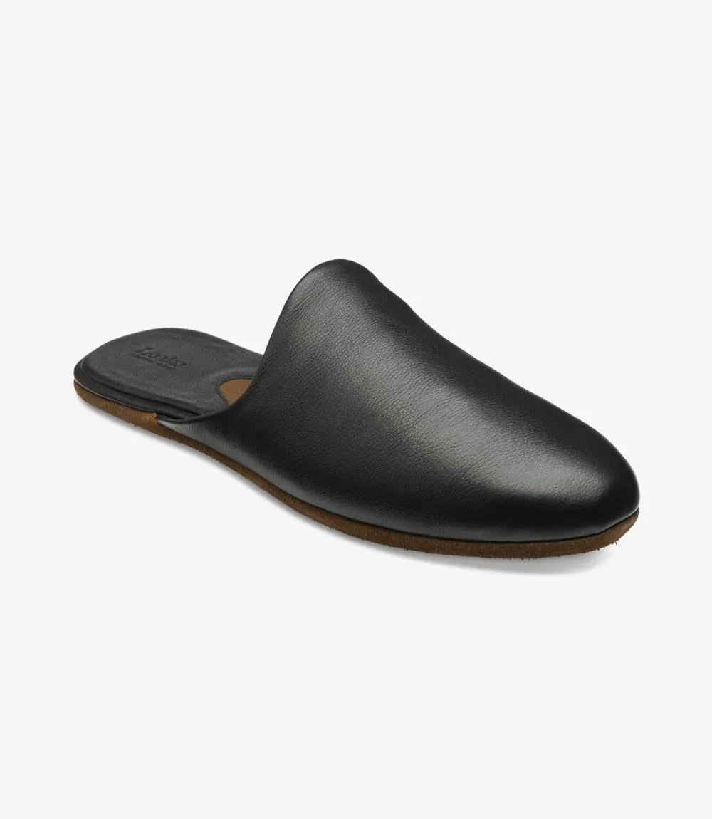 LOAKE GARRICK BLACK LEATHER SLIPPERS F-MEDIUM