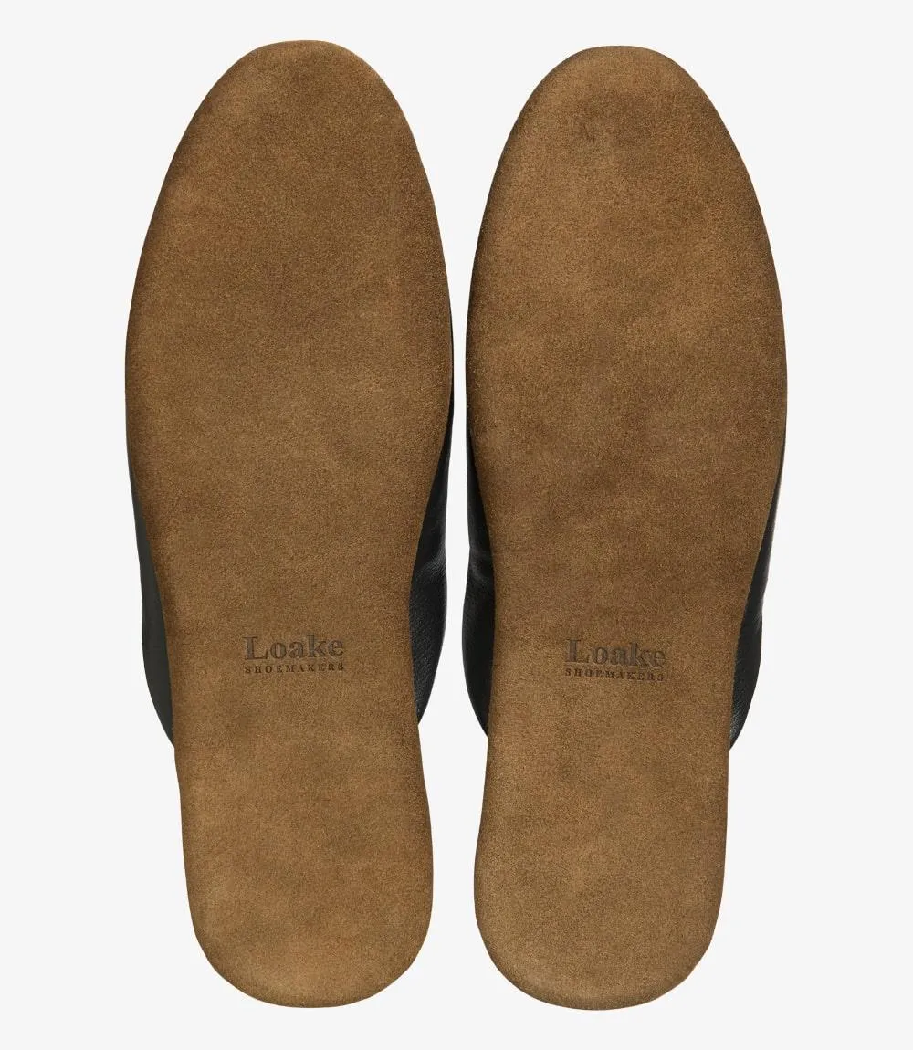 LOAKE GARRICK BLACK LEATHER SLIPPERS F-MEDIUM