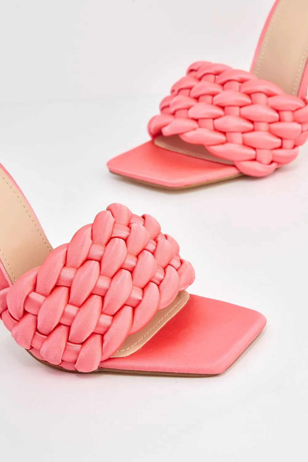 Lucca Plaited Band Square-toe Mule in Pink Satin