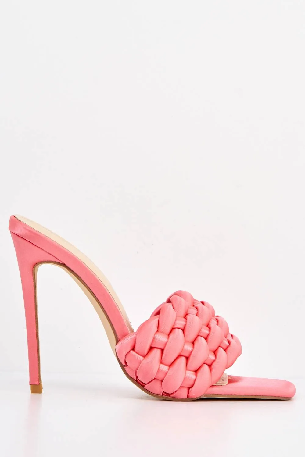 Lucca Plaited Band Square-toe Mule in Pink Satin