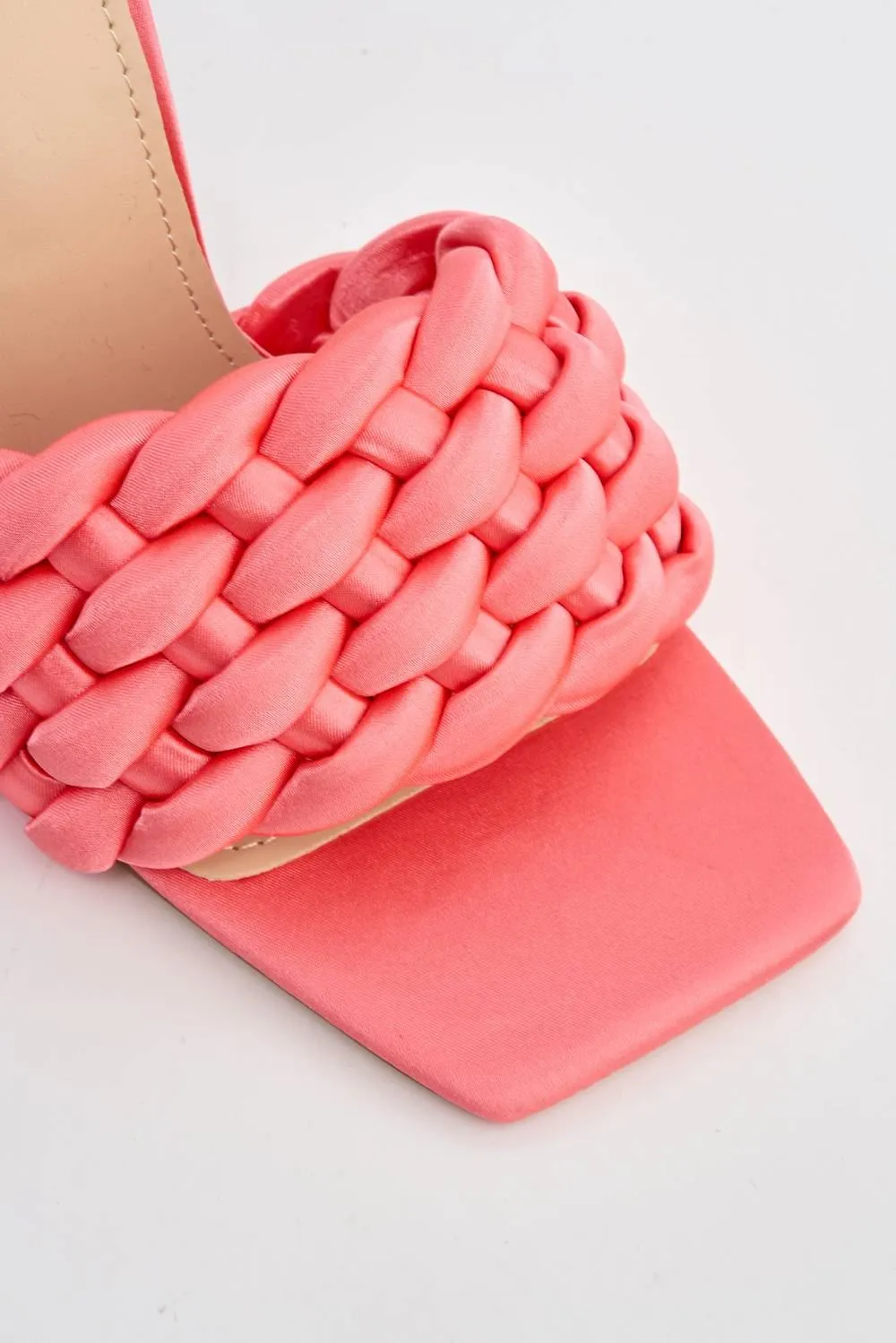 Lucca Plaited Band Square-toe Mule in Pink Satin