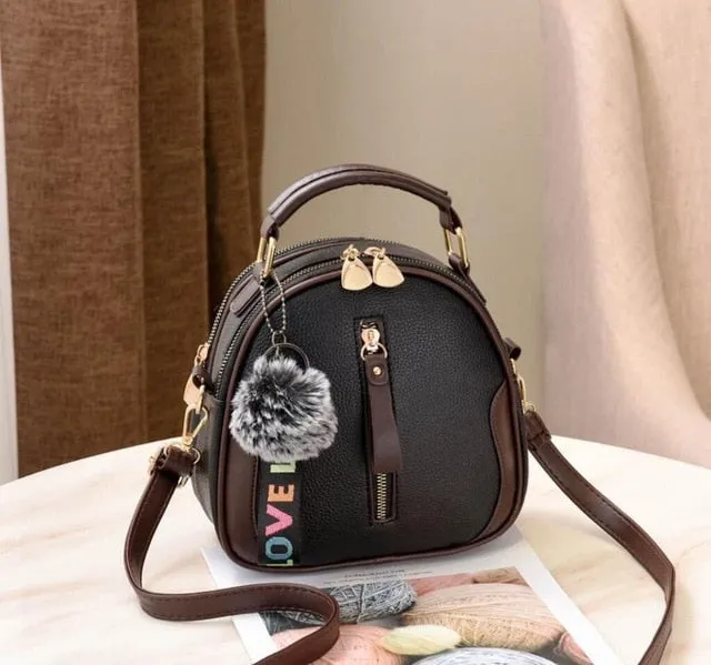 Luxury PU Leather Women's Small Tote Bag – Fashionable Fur Ball Pendant, Chic Crossbody Design