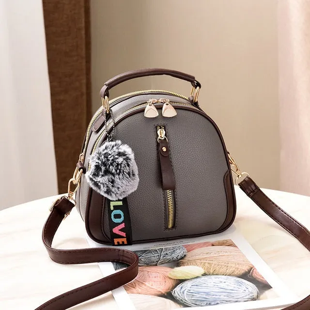 Luxury PU Leather Women's Small Tote Bag – Fashionable Fur Ball Pendant, Chic Crossbody Design