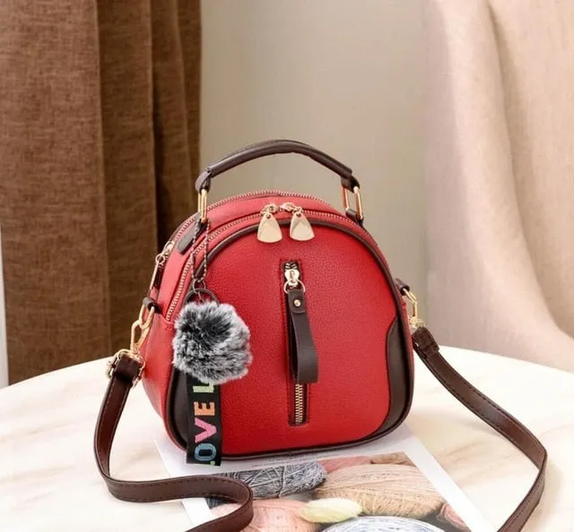 Luxury PU Leather Women's Small Tote Bag – Fashionable Fur Ball Pendant, Chic Crossbody Design
