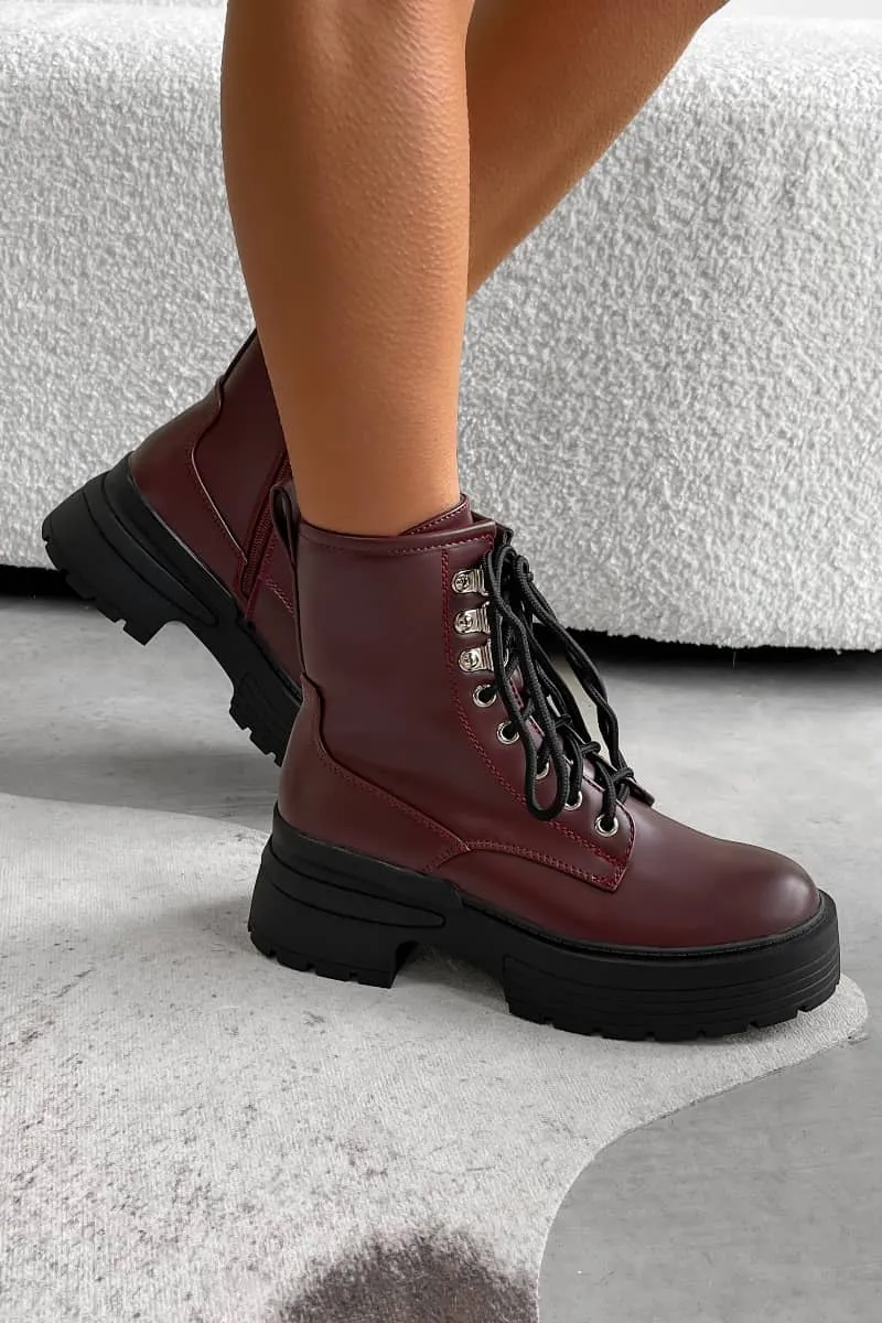 MAE Chunky Platform Ankle Boots - Burgundy