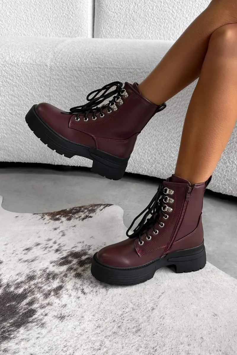 MAE Chunky Platform Ankle Boots - Burgundy