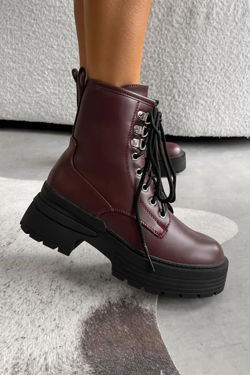 MAE Chunky Platform Ankle Boots - Burgundy