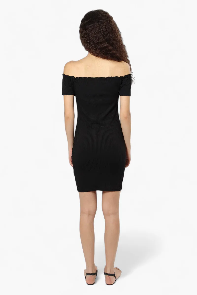 Majora Ribbed Off Shoulder Day Dress - Black
