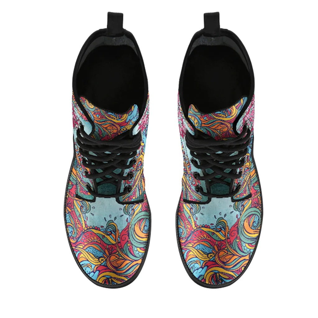 Mandala Handcrafted Women's Vegan Leather Combat Boots