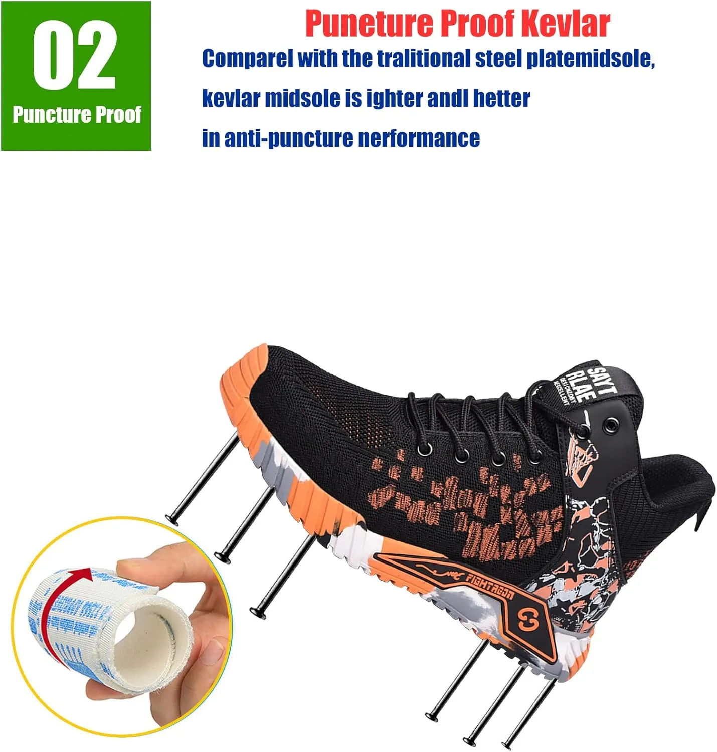 Men & Women Lightweight Breathable Safety Shoes,Lightweight Safety Shoes Slip Resistant Work Sneaker Breathable Puncture Proof Shoes,