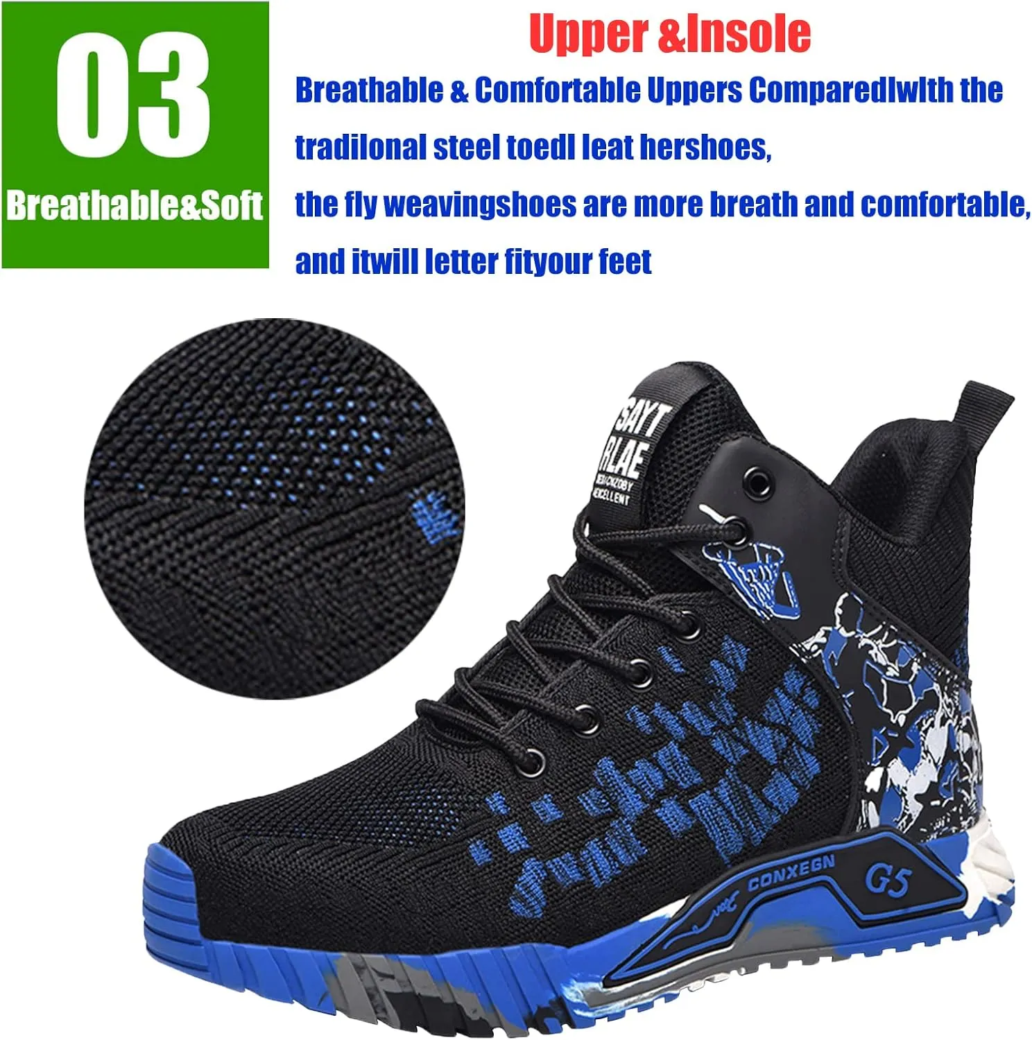 Men & Women Lightweight Breathable Safety Shoes,Lightweight Safety Shoes Slip Resistant Work Sneaker Breathable Puncture Proof Shoes,