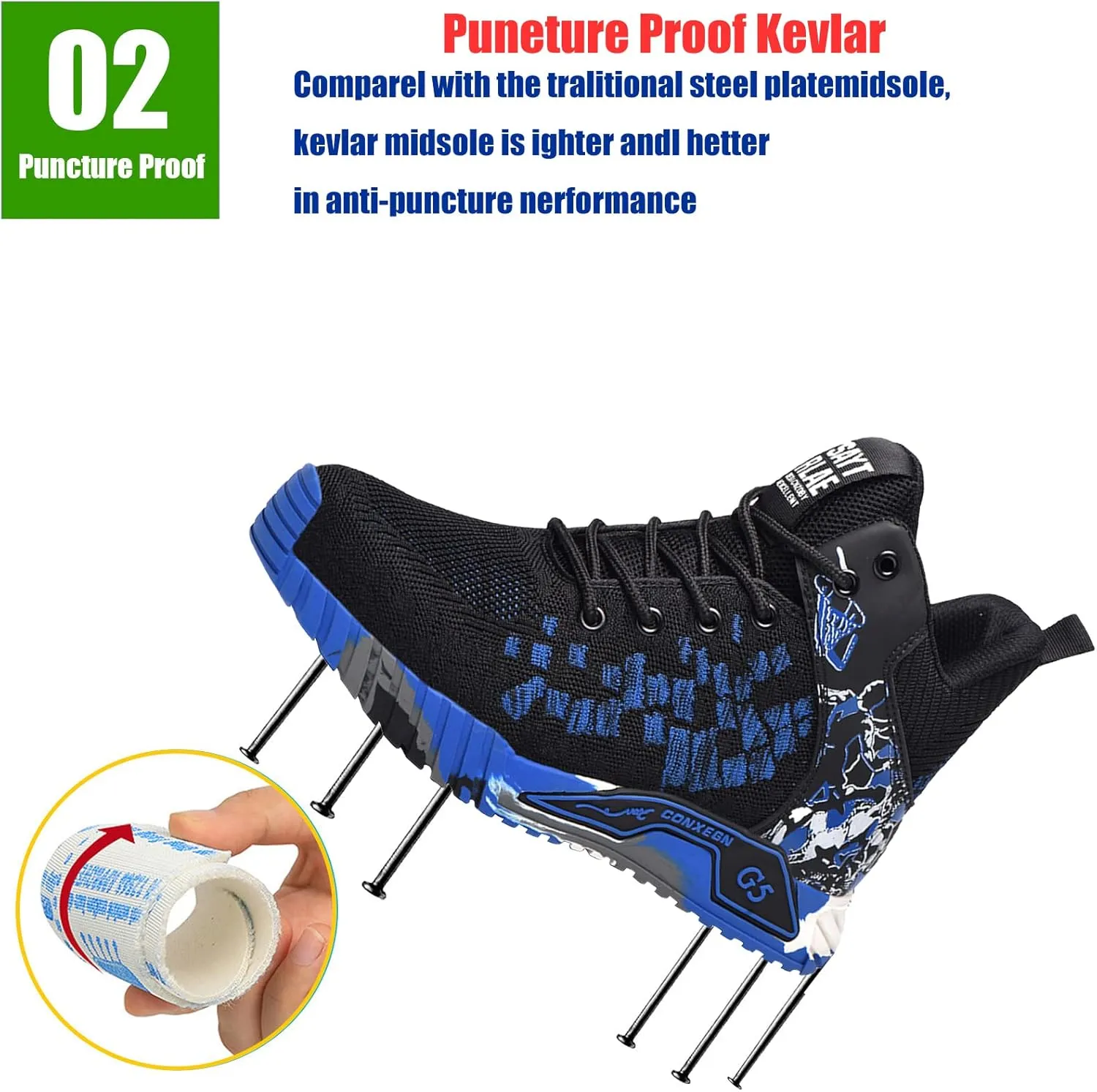 Men & Women Lightweight Breathable Safety Shoes,Lightweight Safety Shoes Slip Resistant Work Sneaker Breathable Puncture Proof Shoes,