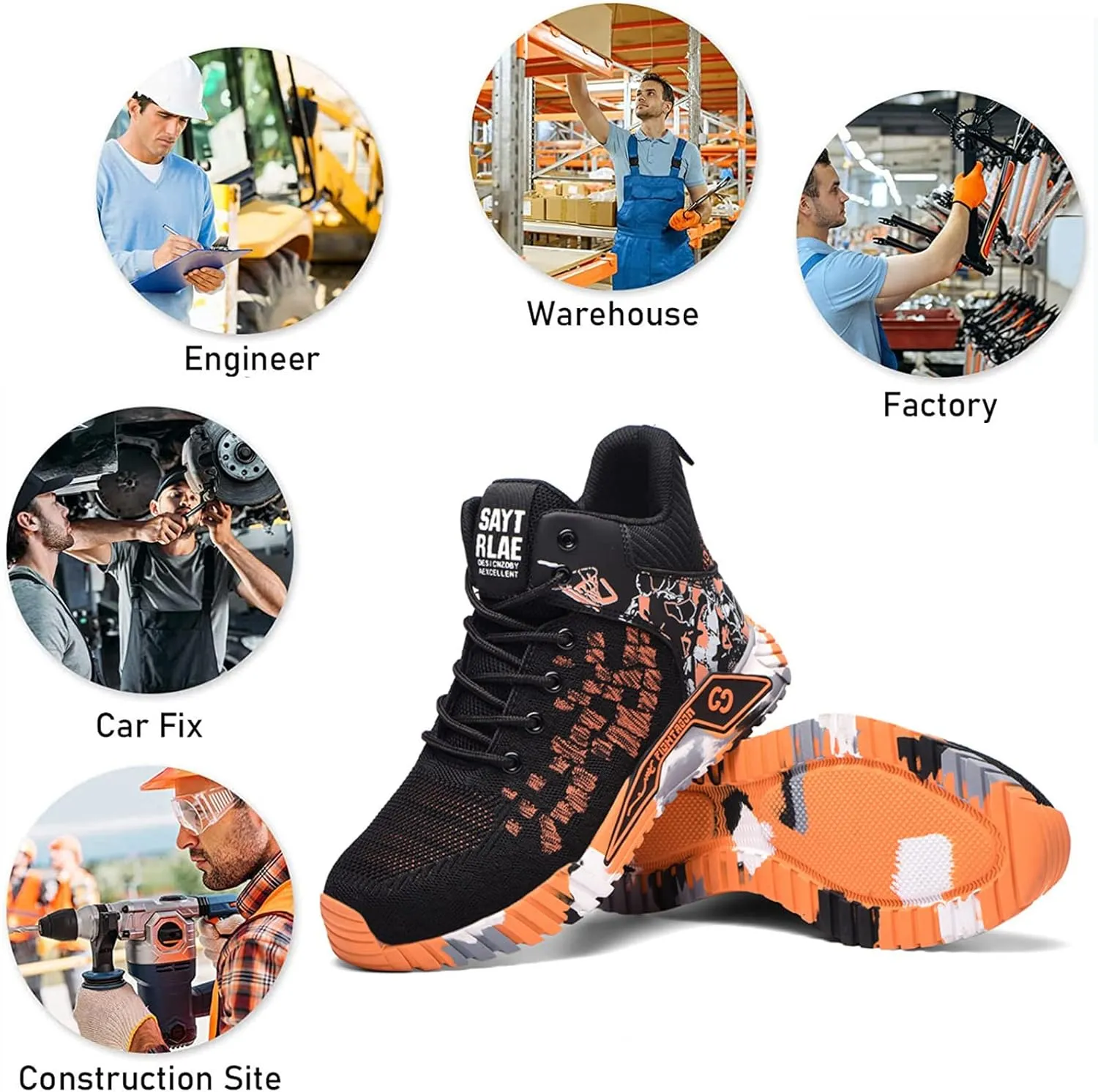 Men & Women Lightweight Breathable Safety Shoes,Lightweight Safety Shoes Slip Resistant Work Sneaker Breathable Puncture Proof Shoes,