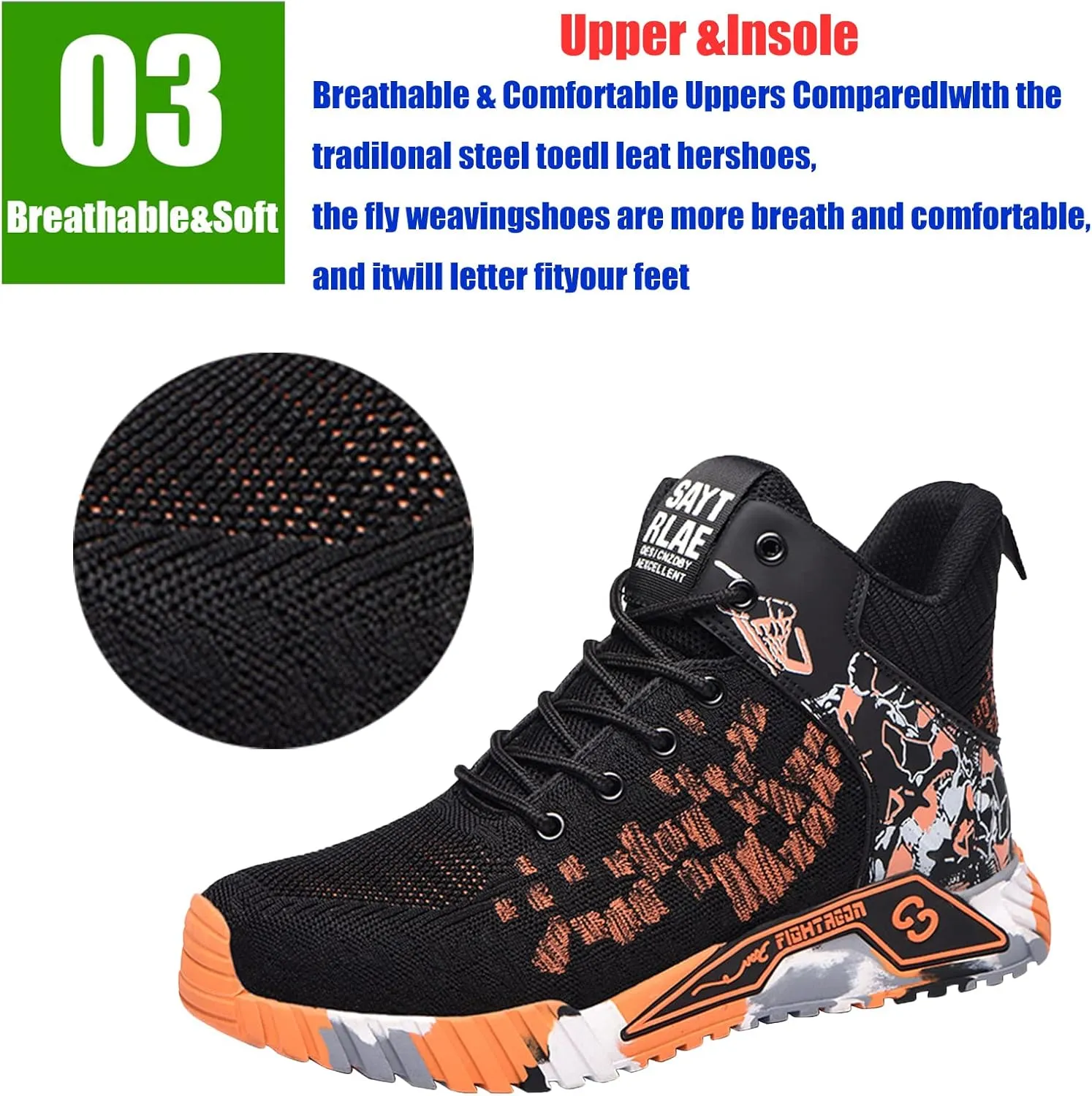 Men & Women Lightweight Breathable Safety Shoes,Lightweight Safety Shoes Slip Resistant Work Sneaker Breathable Puncture Proof Shoes,