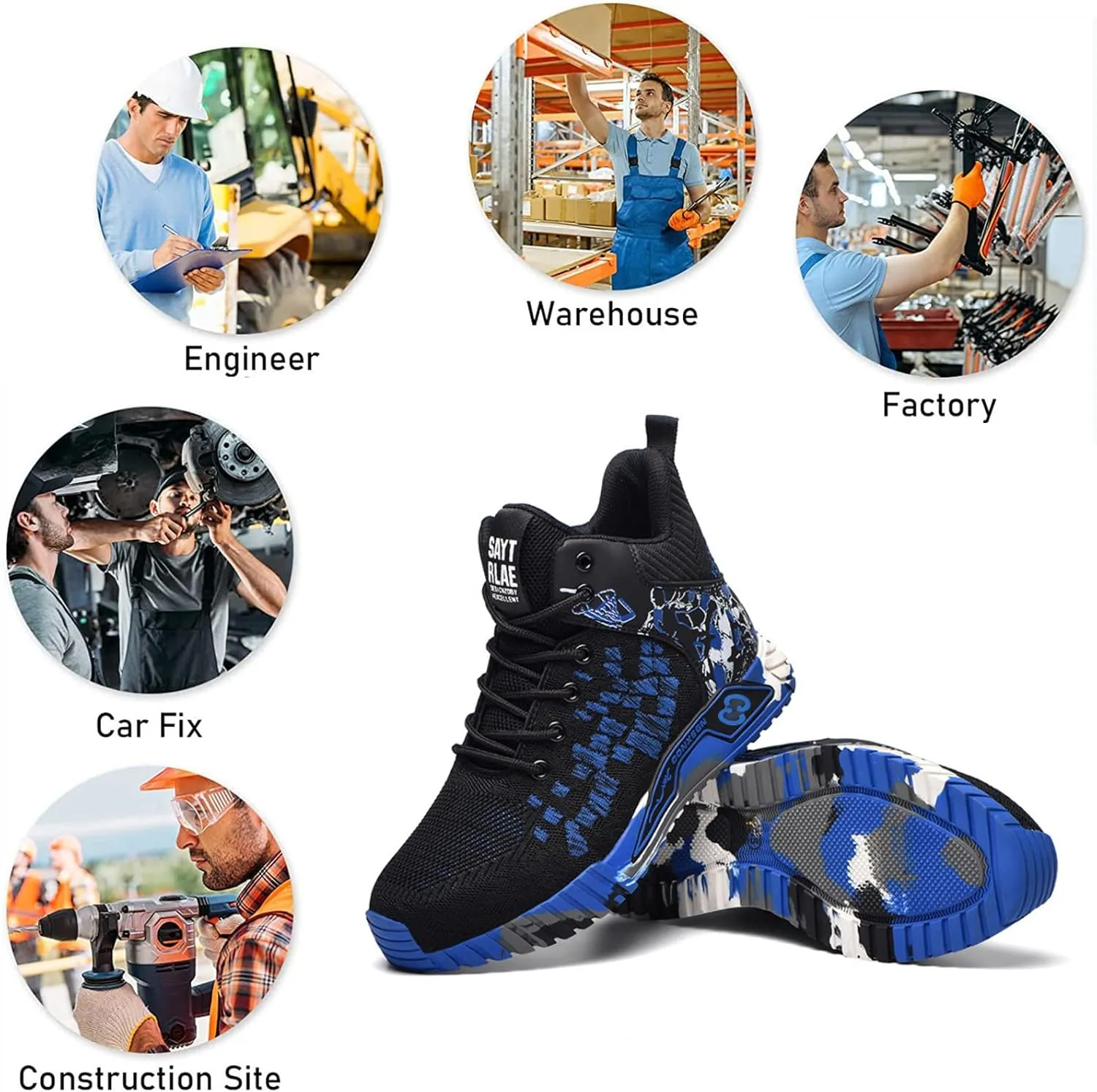 Men & Women Lightweight Breathable Safety Shoes,Lightweight Safety Shoes Slip Resistant Work Sneaker Breathable Puncture Proof Shoes,