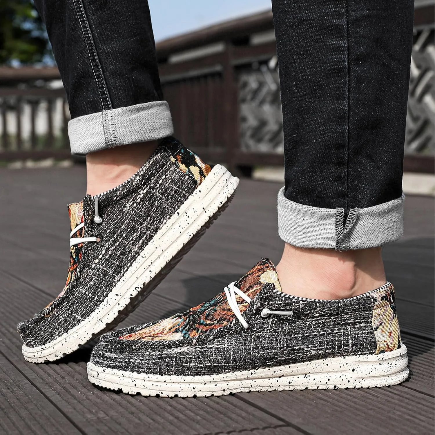 Men Canvas Slip On Loafers Arch Support Casual Shoes Comfortable Lightweight Walking Shoes Boat Shoes