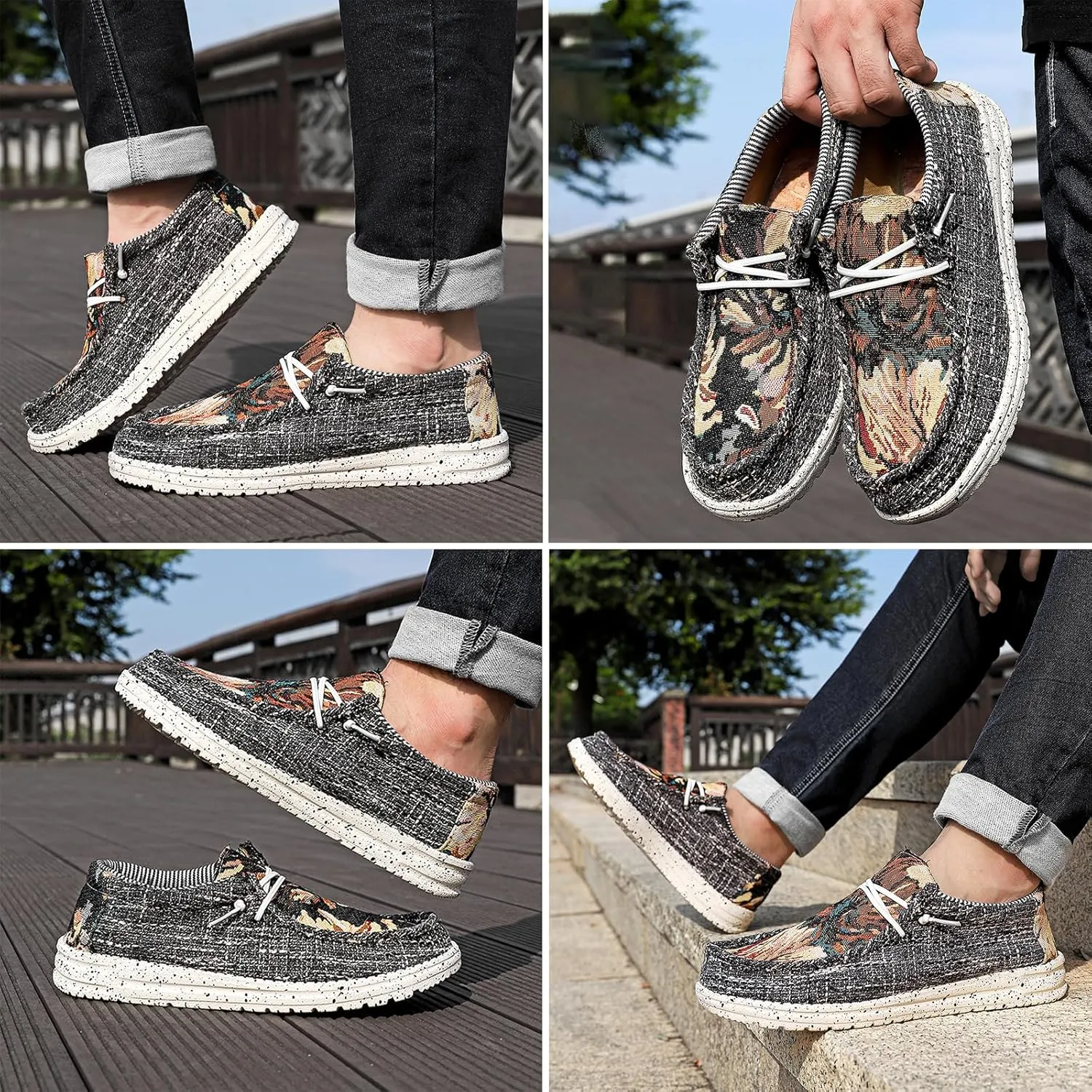 Men Canvas Slip On Loafers Arch Support Casual Shoes Comfortable Lightweight Walking Shoes Boat Shoes
