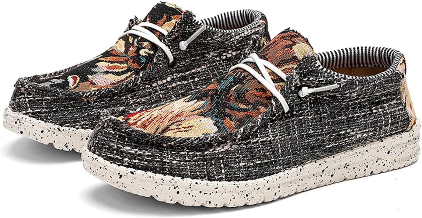 Men Canvas Slip On Loafers Arch Support Casual Shoes Comfortable Lightweight Walking Shoes Boat Shoes
