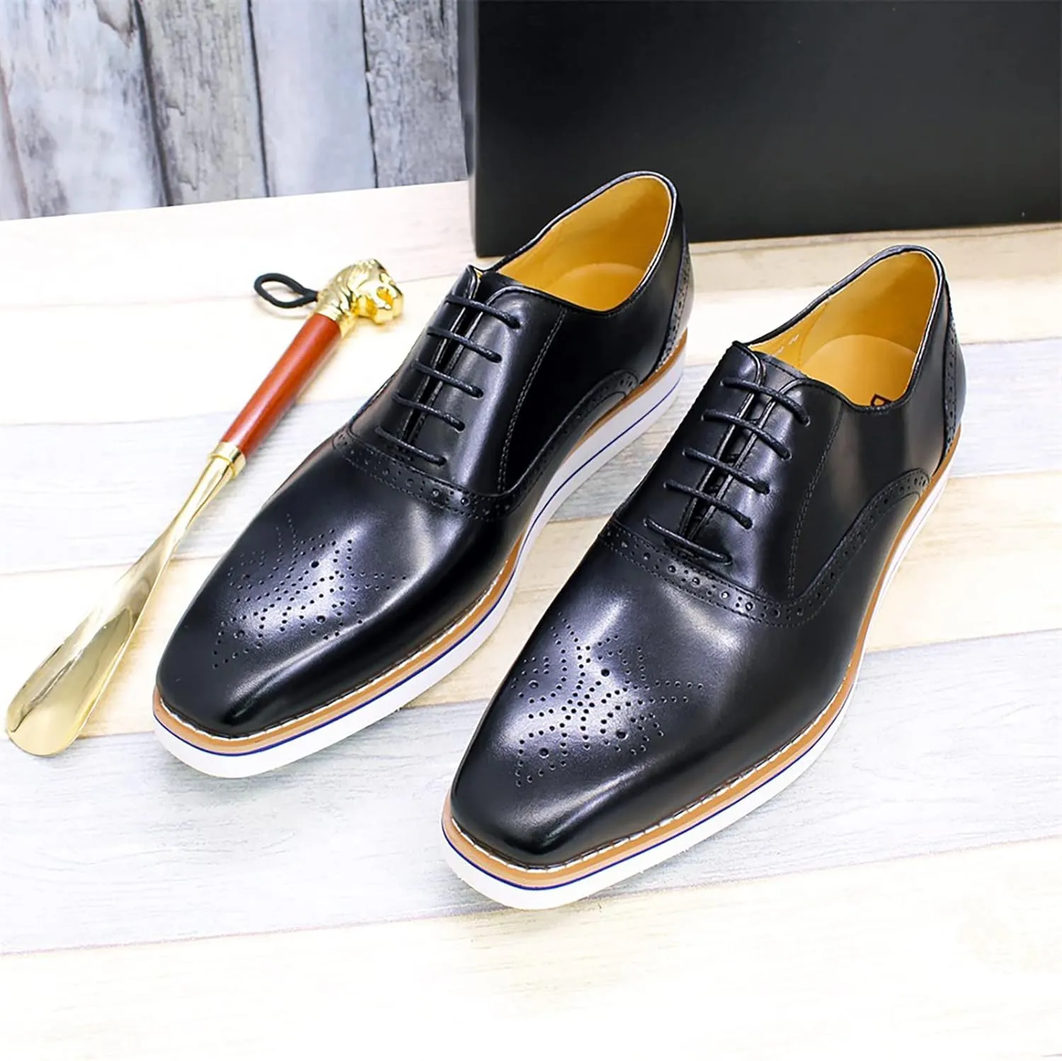 Men Dress Leather Lace-up Brogues Formal Oxfords Business Casual Wingtip Wedding Party Derbys,Black-39