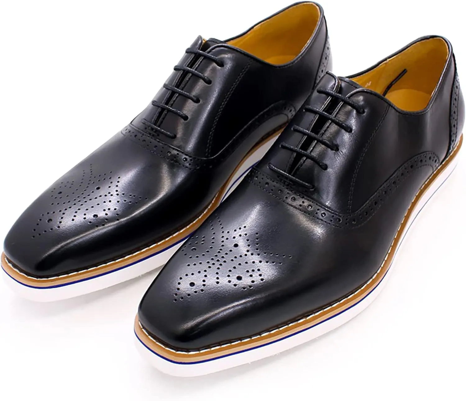 Men Dress Leather Lace-up Brogues Formal Oxfords Business Casual Wingtip Wedding Party Derbys,Black-39