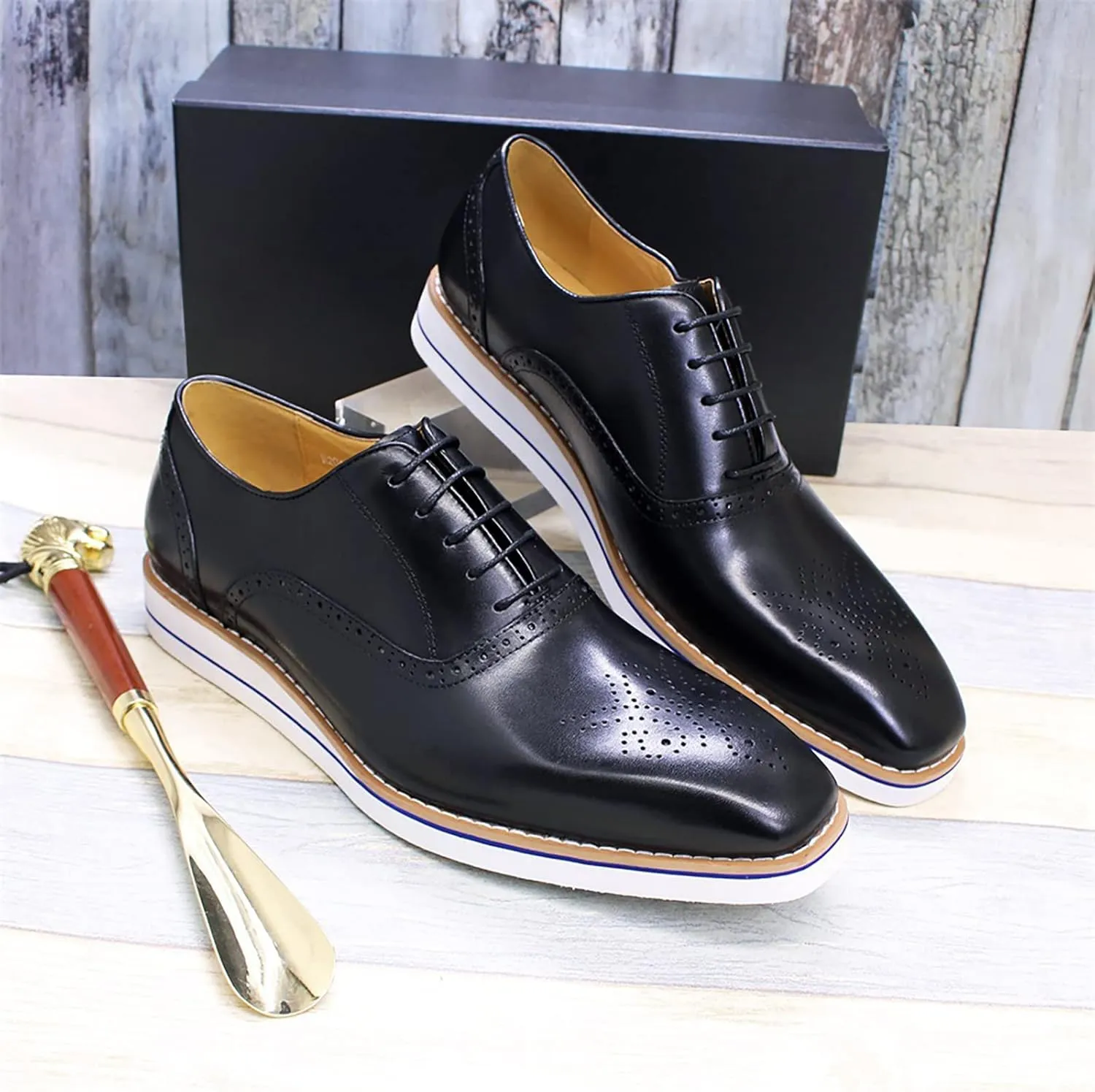 Men Dress Leather Lace-up Brogues Formal Oxfords Business Casual Wingtip Wedding Party Derbys,Black-39