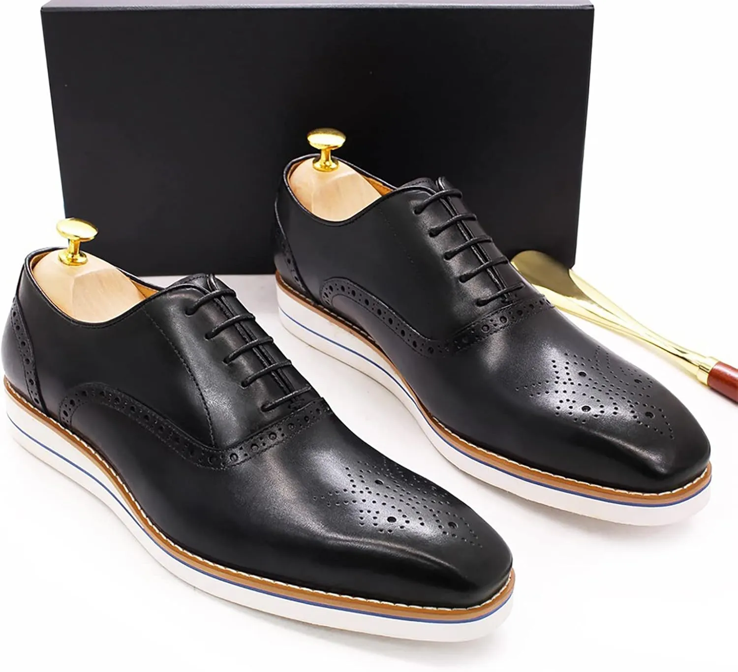 Men Dress Leather Lace-up Brogues Formal Oxfords Business Casual Wingtip Wedding Party Derbys,Black-39