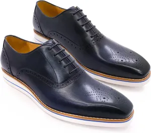 Men Dress Leather Lace-up Brogues Formal Oxfords Business Casual Wingtip Wedding Party Derbys,Blue-40