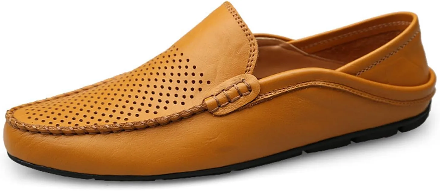 Men Leather Shoes Summer Driving Shoes Casual Formal Mens Loafers Breathable Slip on Male Boat Shoes