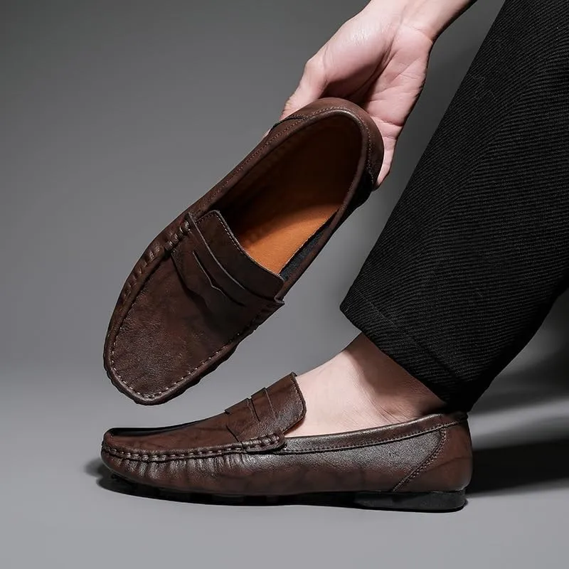 Men Party Loafers Pu Leather Casual Wedding Solid Color Round Toe Non Slip Rubber Sole Slip Resistant Anti-Slip Casual Slip-on