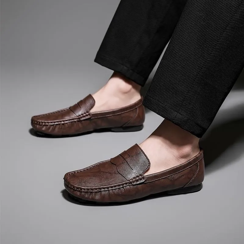 Men Party Loafers Pu Leather Casual Wedding Solid Color Round Toe Non Slip Rubber Sole Slip Resistant Anti-Slip Casual Slip-on