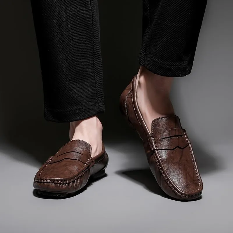 Men Party Loafers Pu Leather Casual Wedding Solid Color Round Toe Non Slip Rubber Sole Slip Resistant Anti-Slip Casual Slip-on