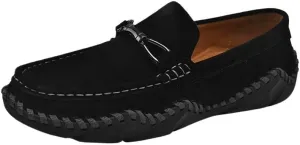 Men Shoes Suede Vamp Comfor Solid Color Anti-Slip Rubber Sole Slip Resistant Block Heel Prom Wedding Slip-on(Black,10.5)