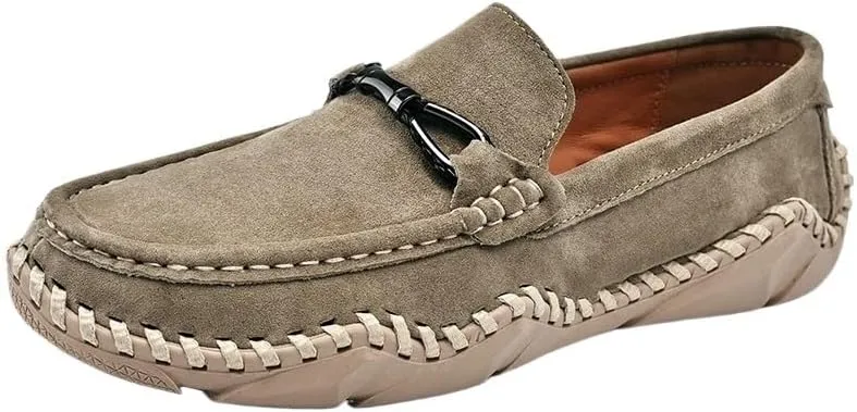 Men Shoes Suede Vamp Comfor Solid Color Anti-Slip Rubber Sole Slip Resistant Block Heel Prom Wedding Slip-on(Brown,10)
