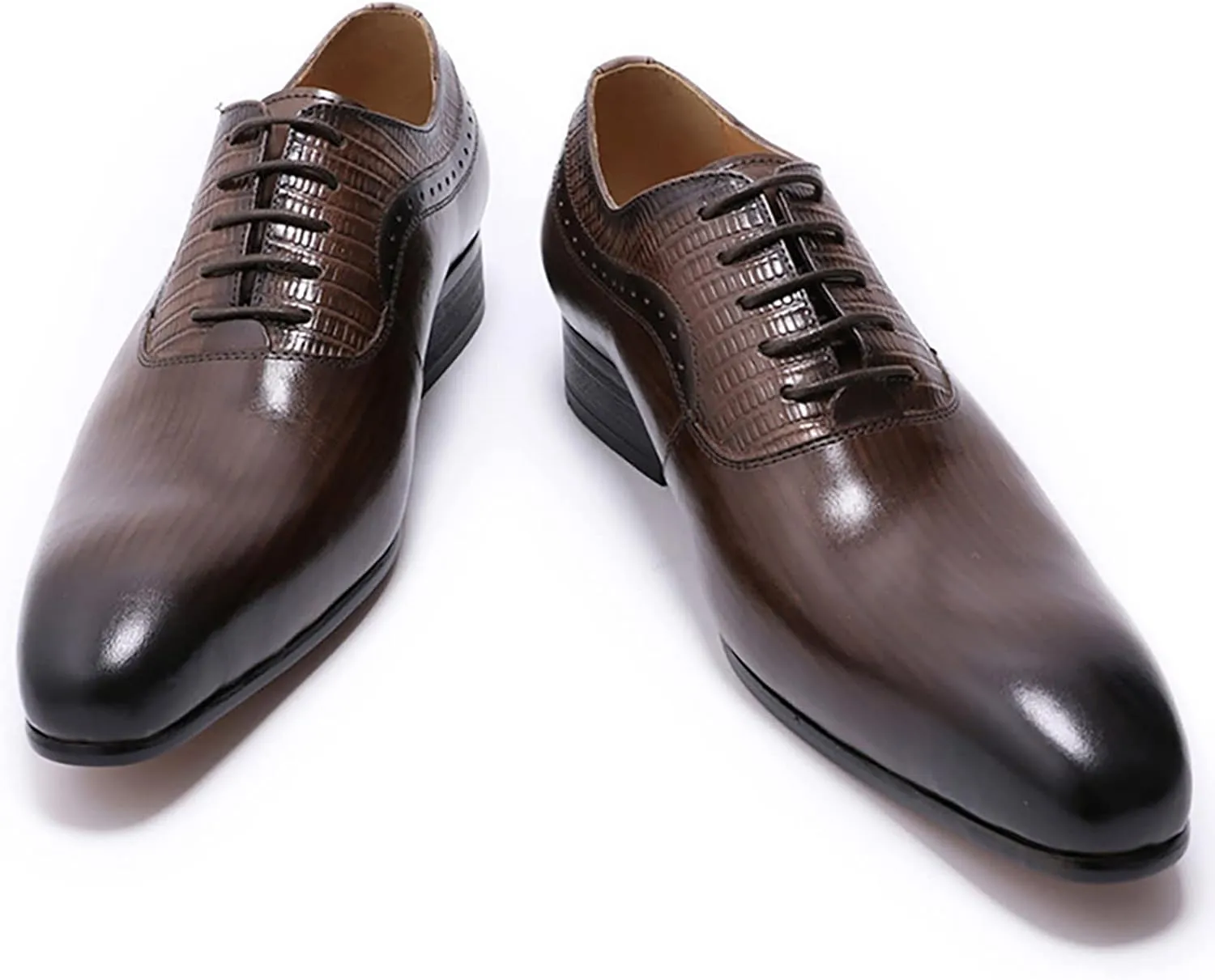 Men Wedding Formal Lace-Up Oxfords Cowhide Wingtip Derbys Pointed Toe Brogues Business Casual Dress Shoes,Brown-40