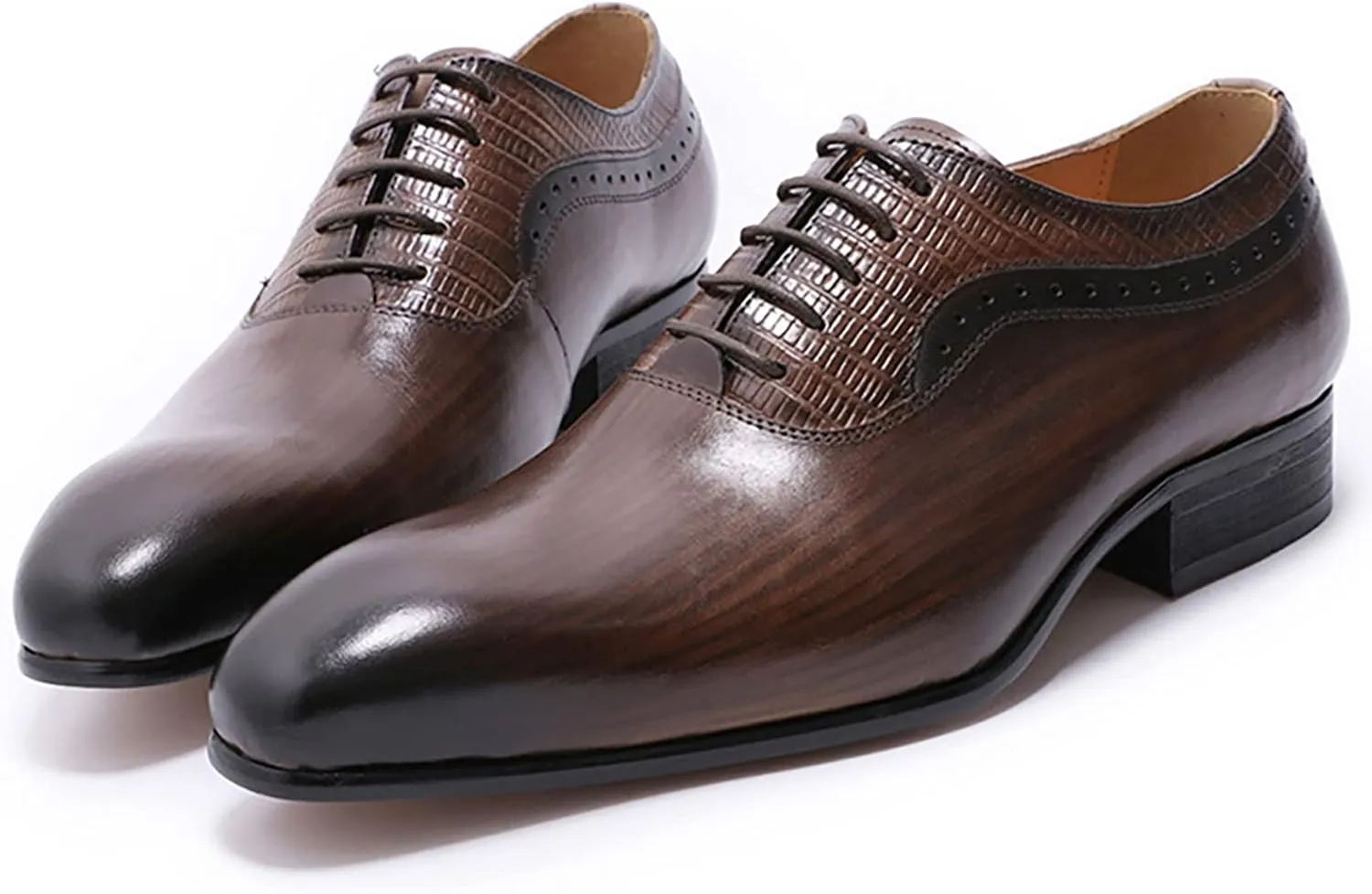 Men Wedding Formal Lace-Up Oxfords Cowhide Wingtip Derbys Pointed Toe Brogues Business Casual Dress Shoes,Brown-40