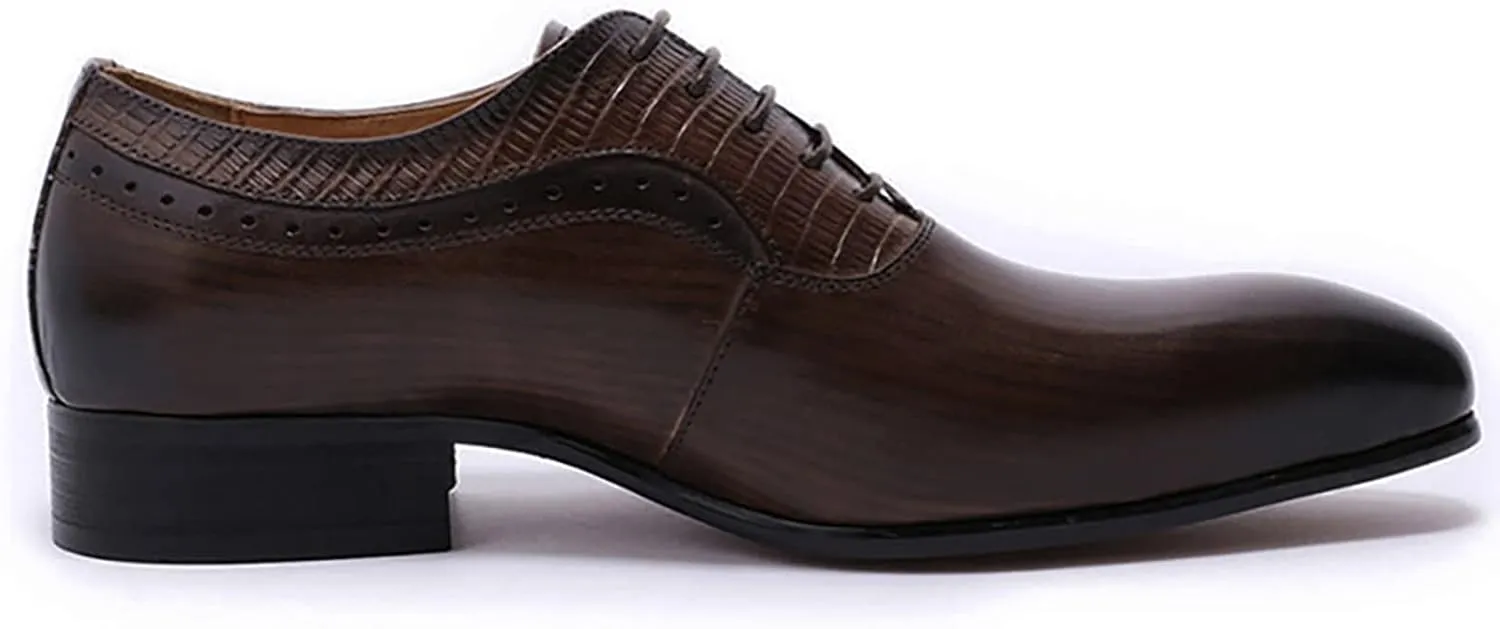 Men Wedding Formal Lace-Up Oxfords Cowhide Wingtip Derbys Pointed Toe Brogues Business Casual Dress Shoes,Brown-40