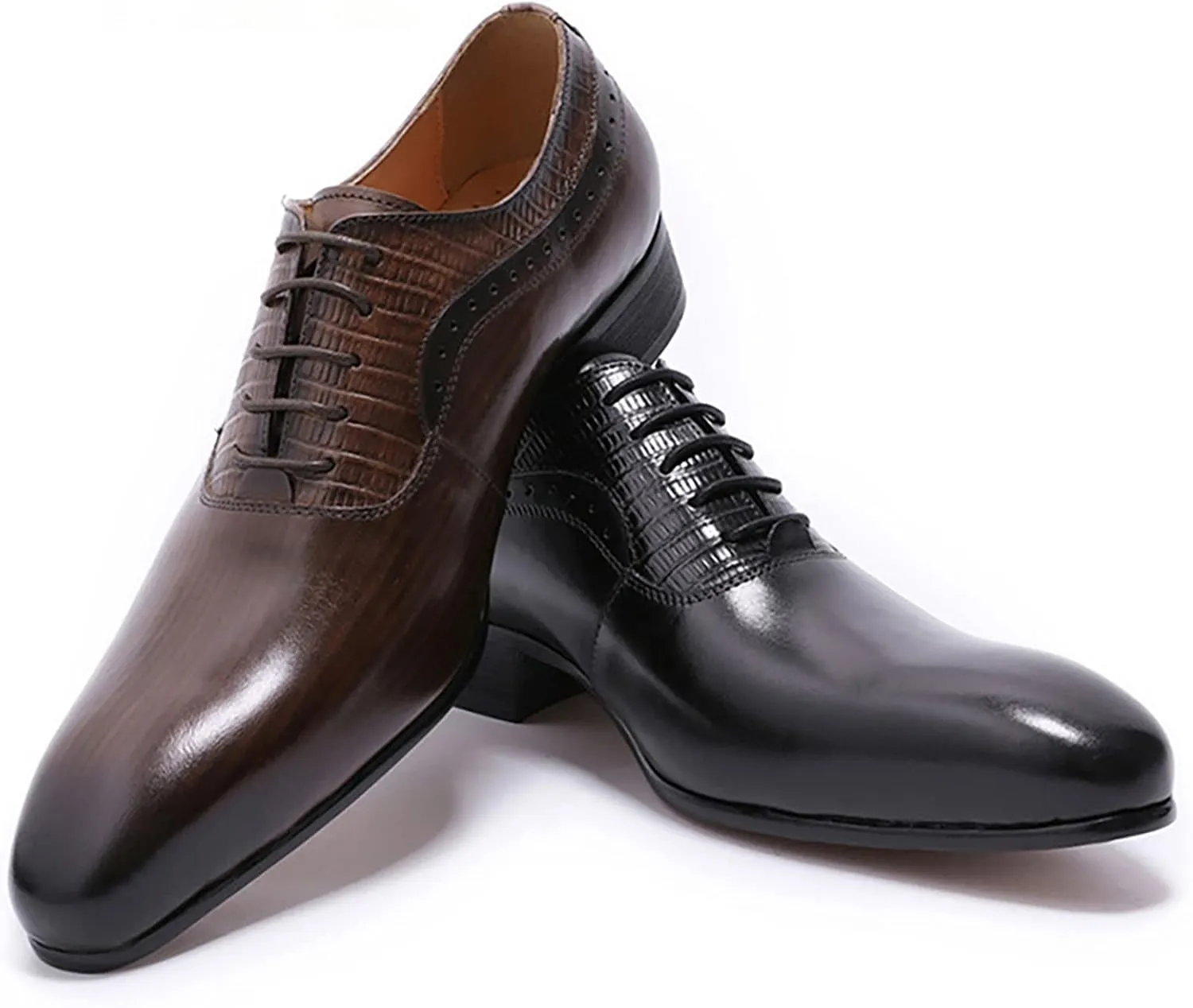 Men Wedding Formal Lace-Up Oxfords Cowhide Wingtip Derbys Pointed Toe Brogues Business Casual Dress Shoes,Brown-40