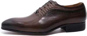 Men Wedding Formal Lace-Up Oxfords Cowhide Wingtip Derbys Pointed Toe Brogues Business Casual Dress Shoes,Brown-40