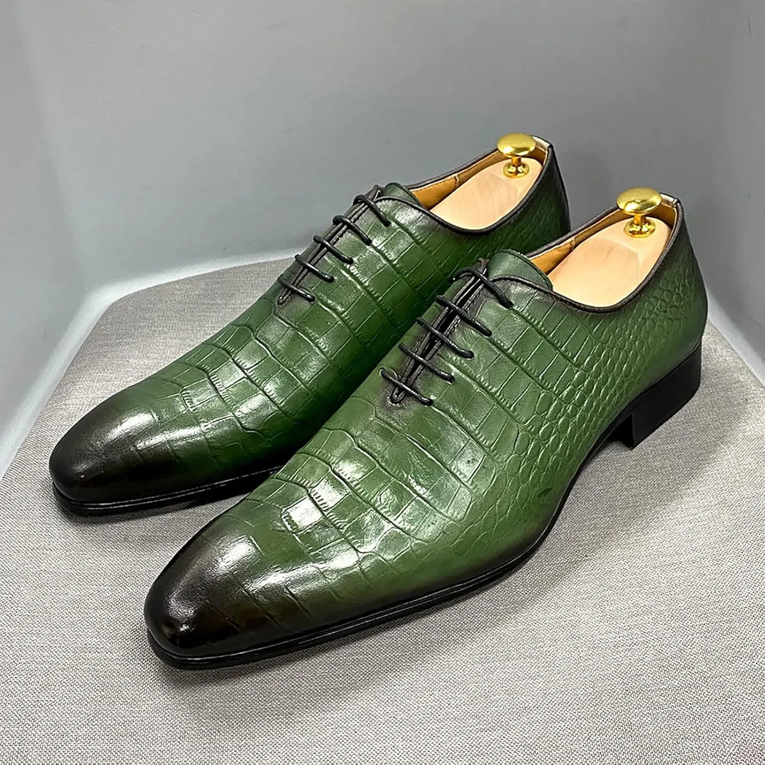Men Wedding Party Uniform Leather Shoes Formal Dress Lace Up Derbys Office Work Oxfords,Green-40