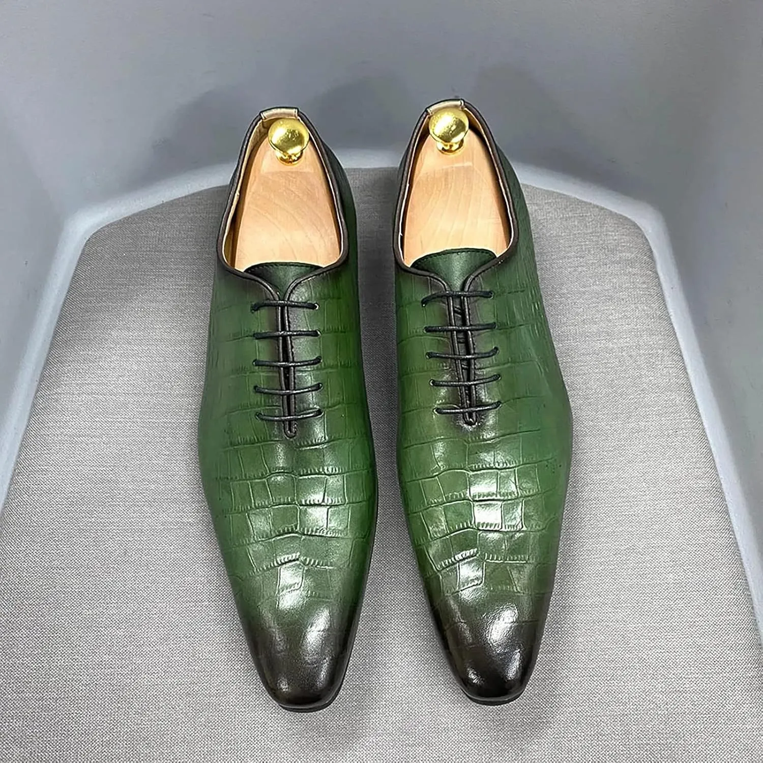Men Wedding Party Uniform Leather Shoes Formal Dress Lace Up Derbys Office Work Oxfords,Green-40