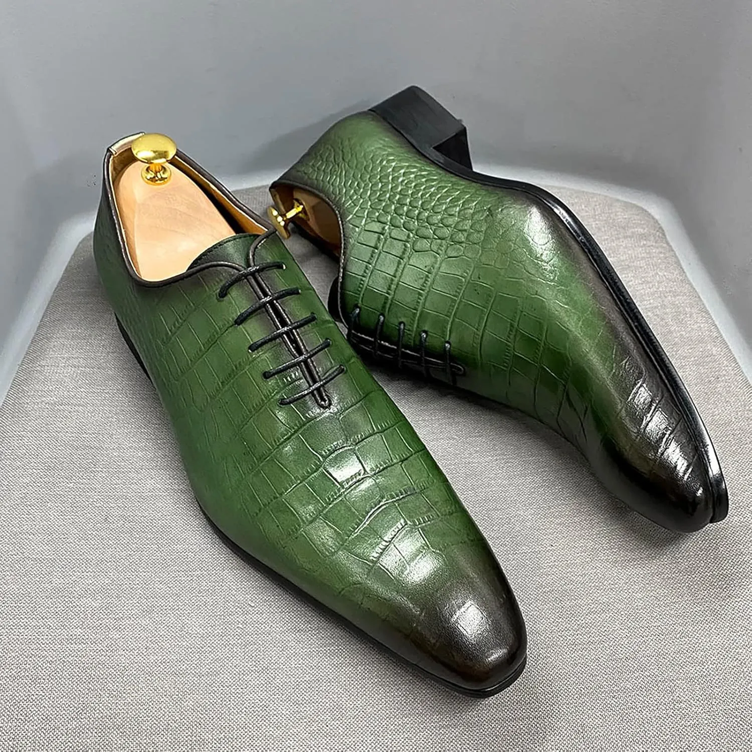 Men Wedding Party Uniform Leather Shoes Formal Dress Lace Up Derbys Office Work Oxfords,Green-40